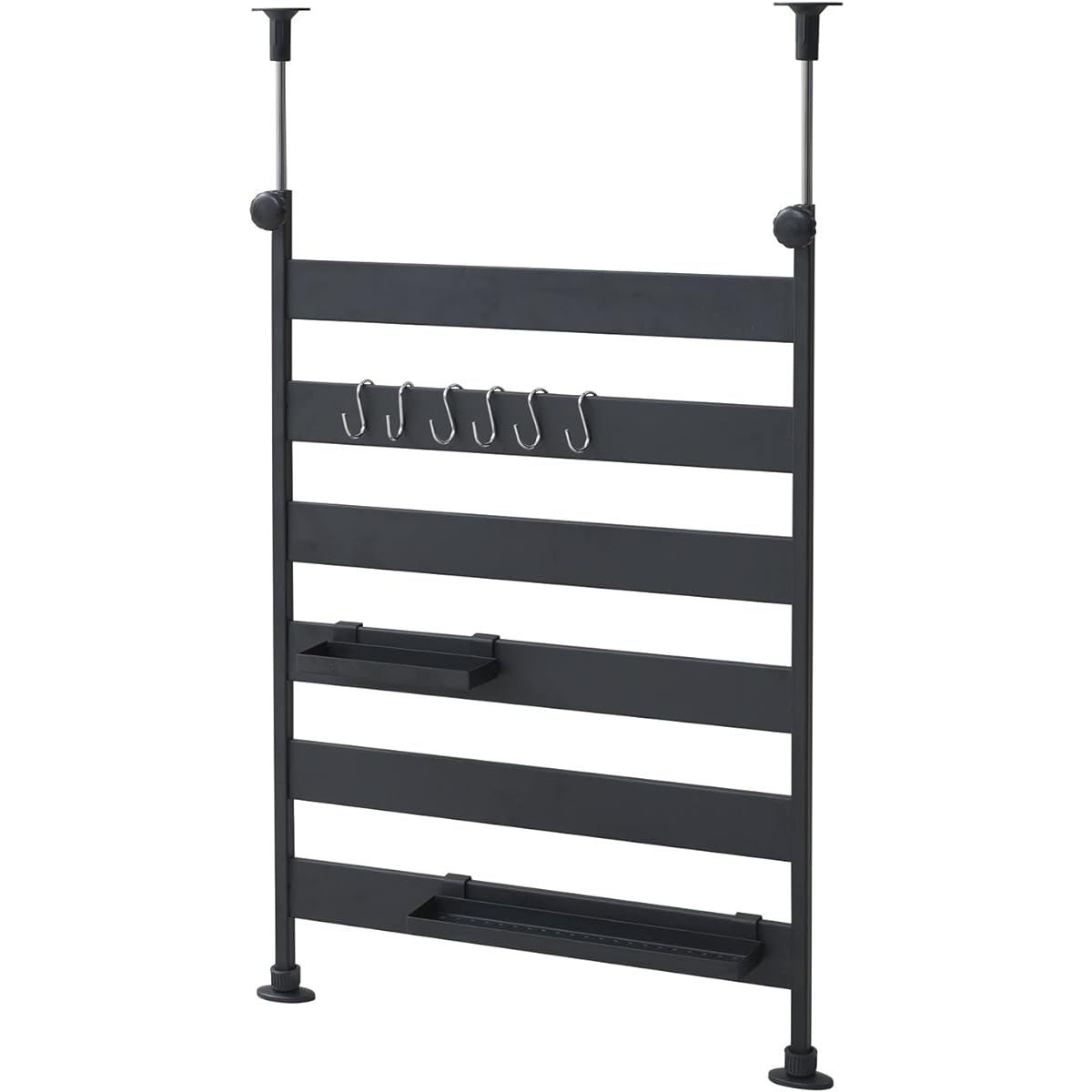 Yamazen Tension Kitchen Rack Width 46 x Depth 10 x Height 72-115cm Can be hung and placed Heat resistant 6 hooks 2 trays Assembled product Black RTK-45(BK)