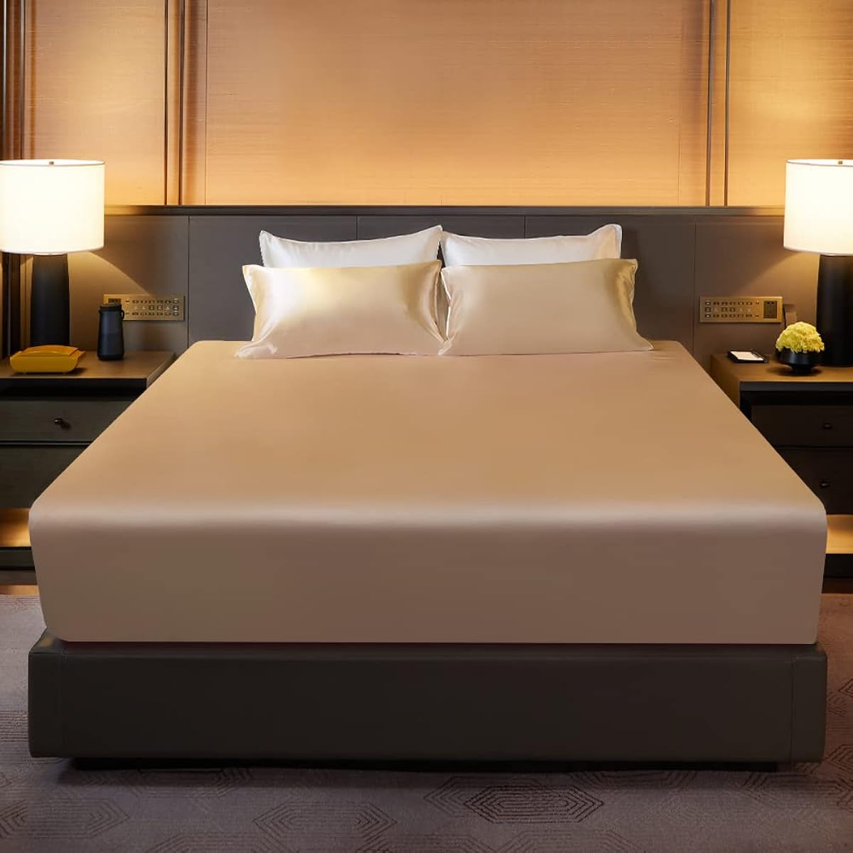 Utukky Silk Sheet Fitted Sheet 100% Silk for Summer Cool Feeling Anti-Static Antibacterial and Odor Resistant Skin-friendly Reducing Sleeping Problems Washable Rubber Type Tencel All Seasons Hotel Specifications Luxury Sleep Comfortable Duvet Cover Bed S