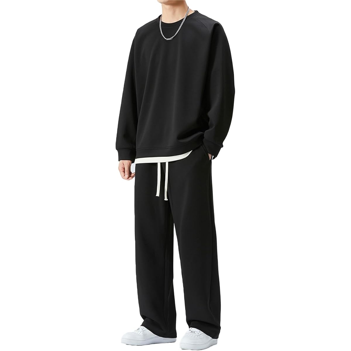 [Atkata] Room Wear, Men's, Autumn Clothing, Sweatshirt, Top and Bottom, Men's Jersey, Men's Top and Bottom Set, Loungewear, Men's Setup, Long Sleeve, Loose, Faux Layered, Plain, Stylish, Spring, Autumn