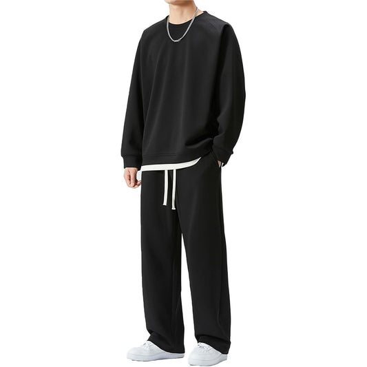 [Atkata] Room Wear, Men's, Autumn Clothing, Sweatshirt, Top and Bottom, Men's Jersey, Men's Top and Bottom Set, Loungewear, Men's Setup, Long Sleeve, Loose, Faux Layered, Plain, Stylish, Spring, Autumn
