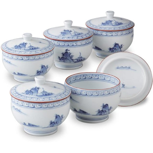 Arita ware, completely hand-painted, Korin kiln, Kyoto landscape painting, complete collection (set of 5 teacups)