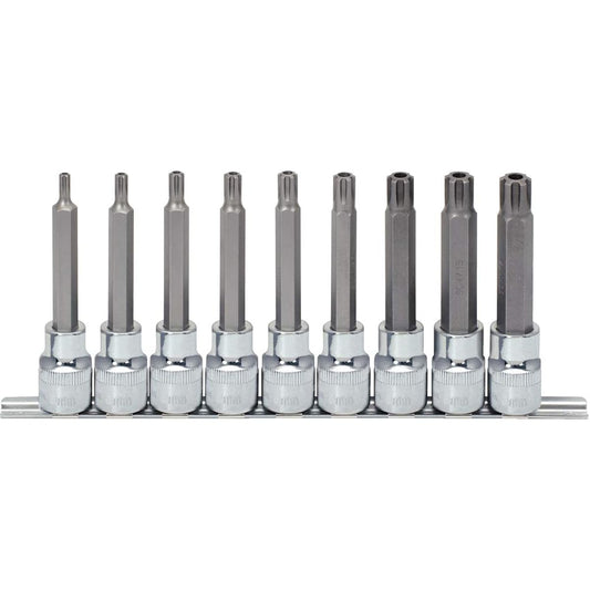 KS TOOLS 1/2" CHROMEplus RIBE tamperproof bit socket set long 9 pcs M5 M14 1/2" CHROMEplus RIBE tamperproof bit socket set long 9 pcs M5-M14 918.1895
