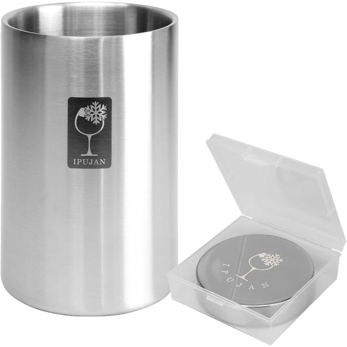[Genuine Product] IPUJAN Stainless Steel Wine Cooler Ice Stone 6 Hours Cold Retention Tabletop Double Structure 750ml No Ice Needed
