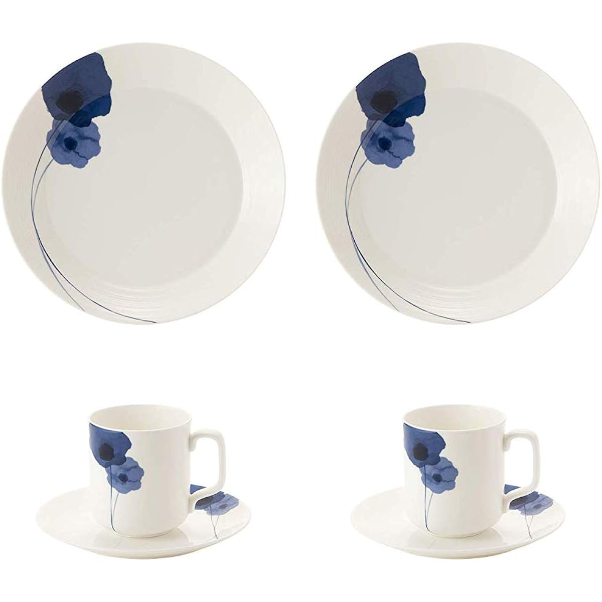 NARUMI Dinnerware Set, Spring Field, Blue Anemone, Set for 2, 6 Pieces, Microwave Warming, Dishwasher Safe, Made in Japan, Gift Box Included 52188-23246