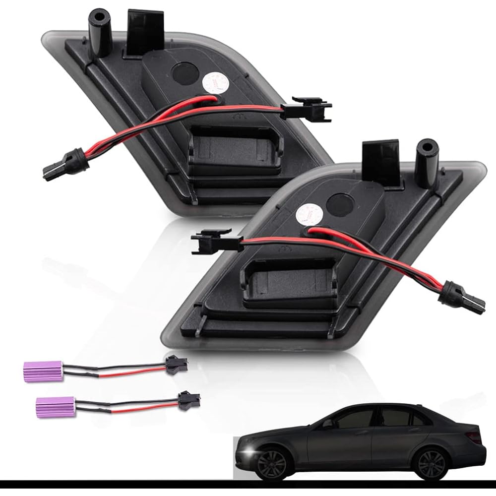 NJSBYL Smoke Lens Yellow LED Front Side Marker Light Kit 2008-2011 Mercedes-Benz PRE-LCI W204 C300 C350 & 2008-2013 C63 AMG & 2005-2007 SL66 AMG OEM Amberside Marker Lamp replacement