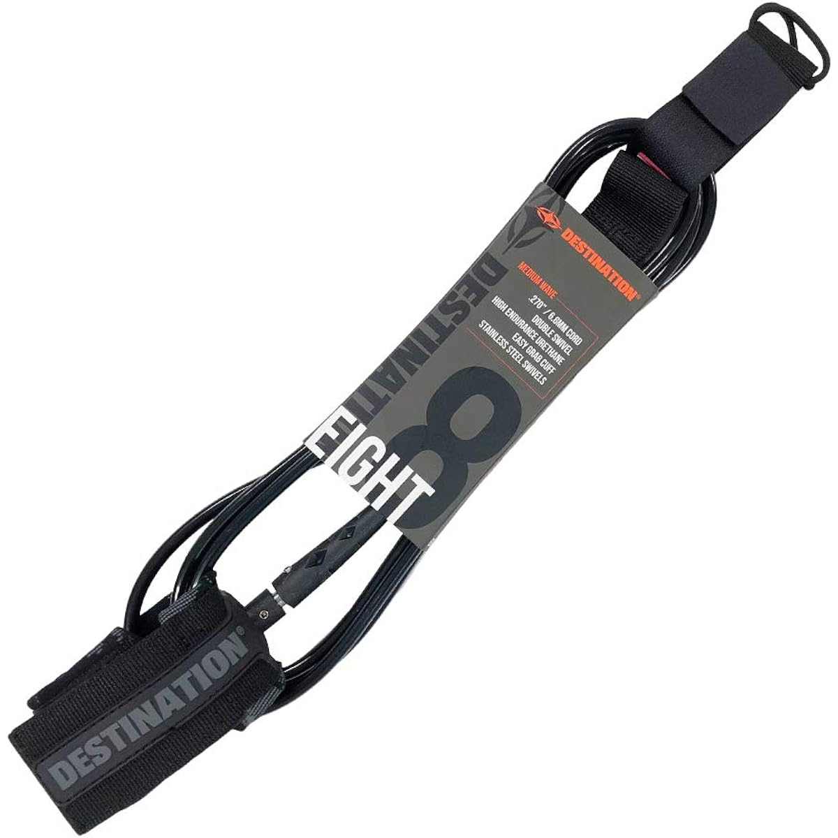 DESTINATION Leash Cord Double Swivel Leash Cord for Surfboards 8FT Regular Model (BLK) DS-02NT108001