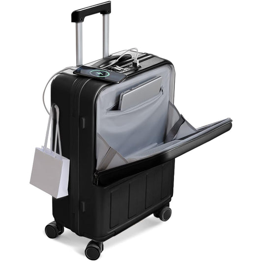 [Chiaki] Suitcase, Front Opening Carry Case, Carry-on Carry Bag, Suitcase with USB Port, Large Capacity, 2 Nights and 3 Days Stay, Ultra Lightweight, Multiple Storage Pockets, Trunk, School Trip, Overseas Travel, GOTO Travel, Domestic Travel, ck-sc179-20