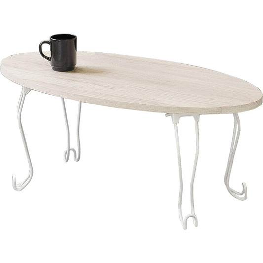 Hagihara Low Table Center Table Desk [Wood Grain Top Board x Cat Leg Steel Legs] Folding Finished Product Lightweight Cute Living Room Sofa Table Width 80cm Oval White MT-6864WS