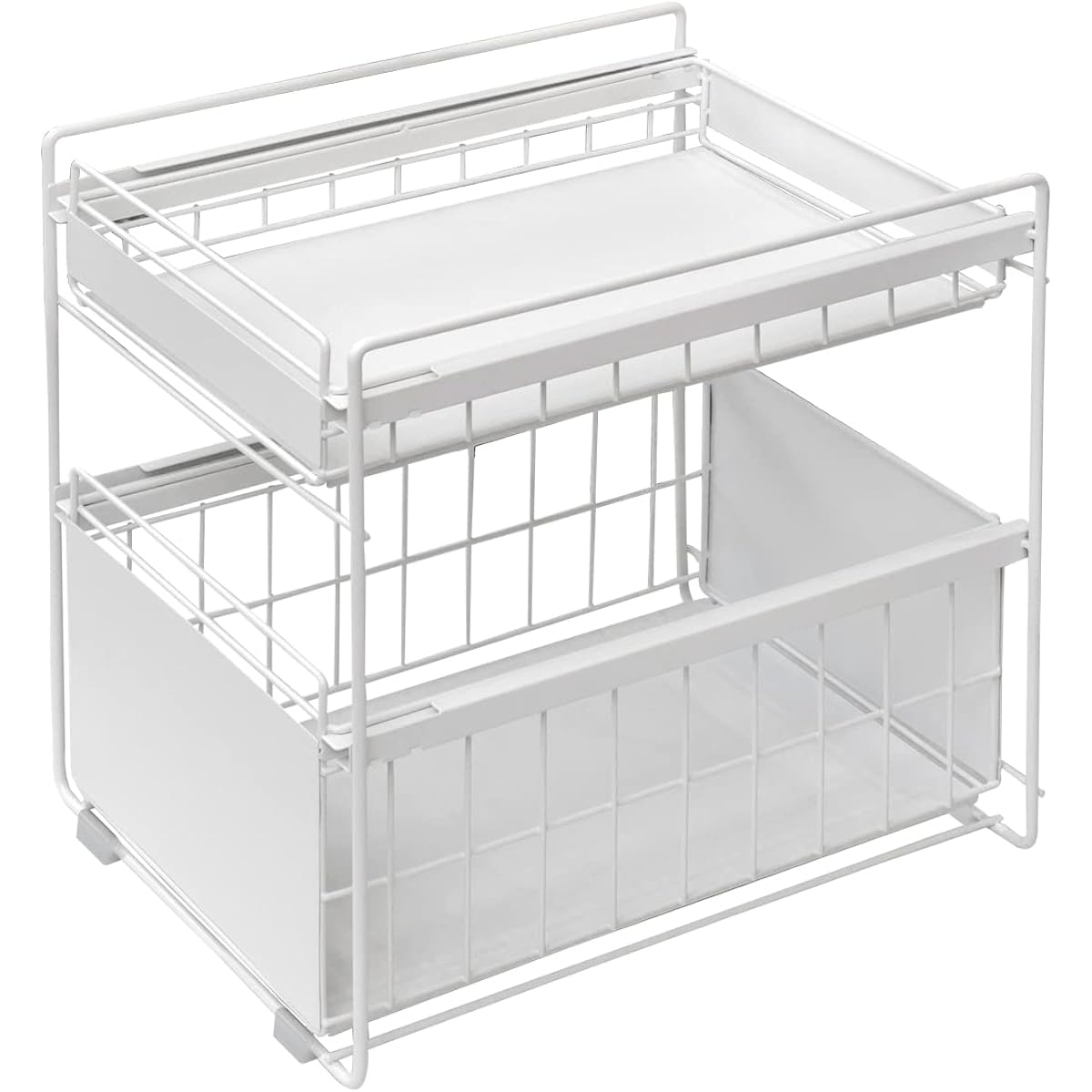 ottostyle.jp Under sink storage rack, storage shelf [White] No assembly required, ready to use, 2 tiers, sliding type, large capacity, kitchen storage stocker, made of steel, rust-proof coating, anti-slip, space-saving, finished product