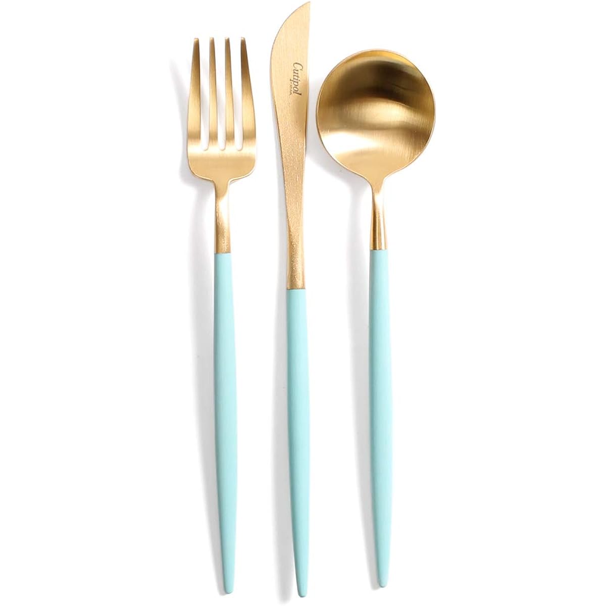 Cutipol GOA Turquoise Matte Gold Dessert 3 Piece Set (Knife, Fork, Spoon)