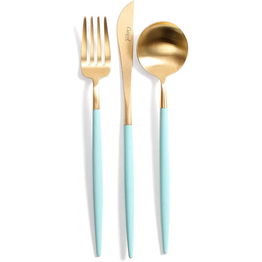 Cutipol GOA Turquoise Matte Gold Dessert 3 Piece Set (Knife, Fork, Spoon)