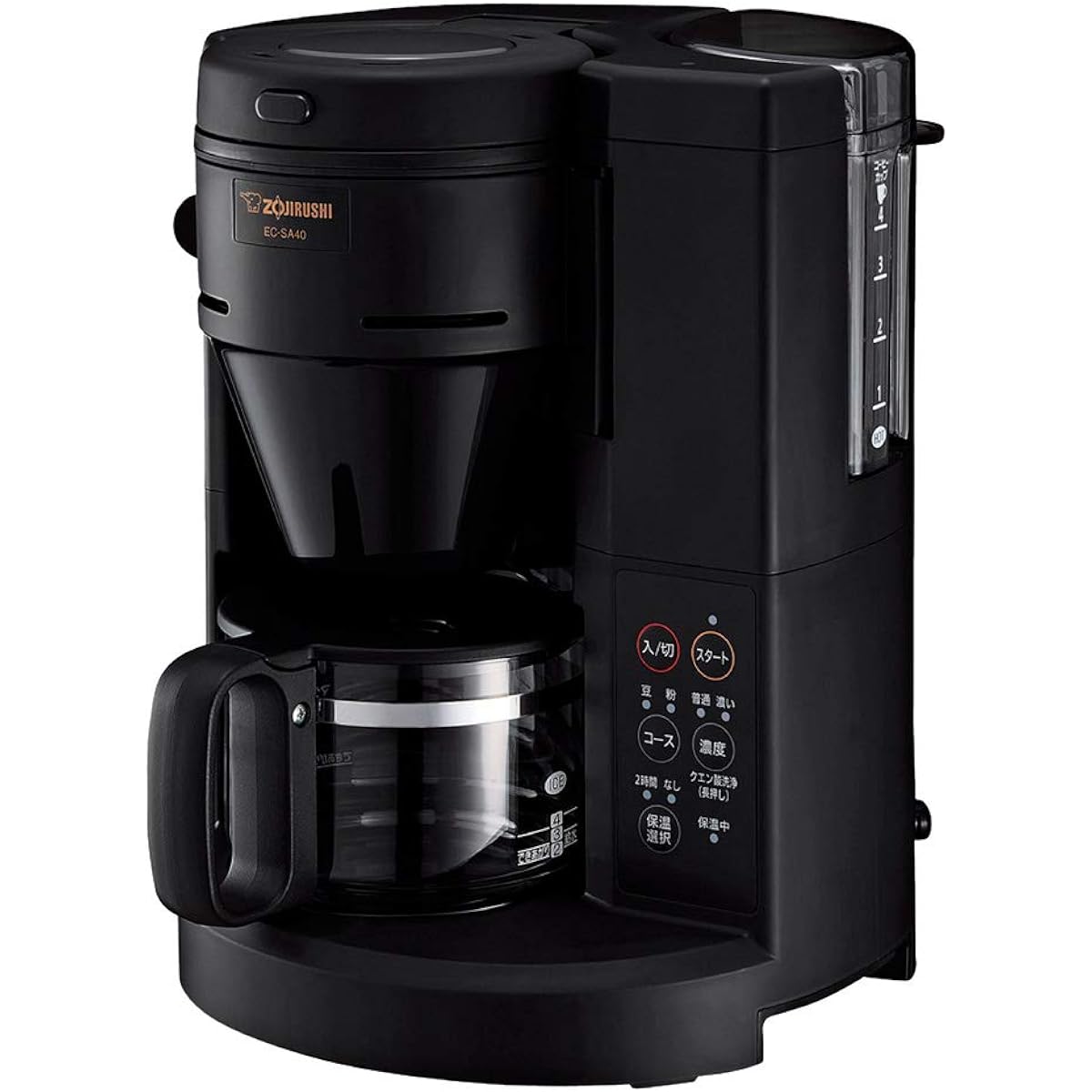 Zojirushi Coffee Maker Fully Automatic with Coffee Mill for 4 Cups Glass Container Stainless Steel Mesh Filter Paper Filter Removable and Washable Water Tank Coffee 540ml Black EC-SA40-BA