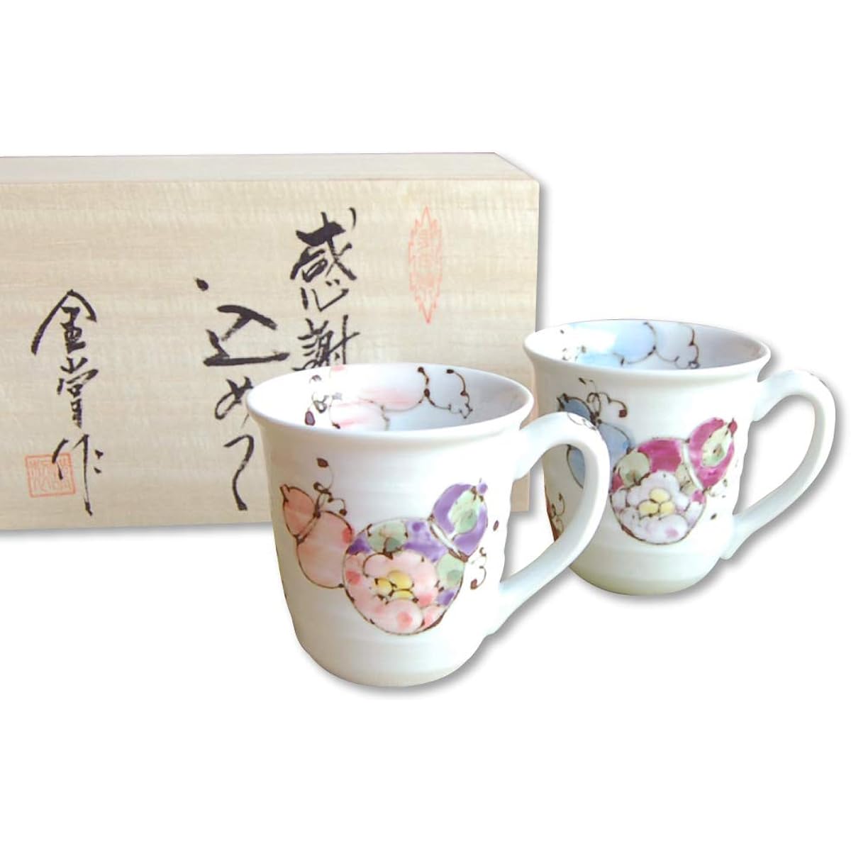 Retirement Celebration Present Couple Mug Pair Pair of Gratitude Retirement Gift Good Health Flower Six Gourds Arita Ware Made in Japan For Gifts