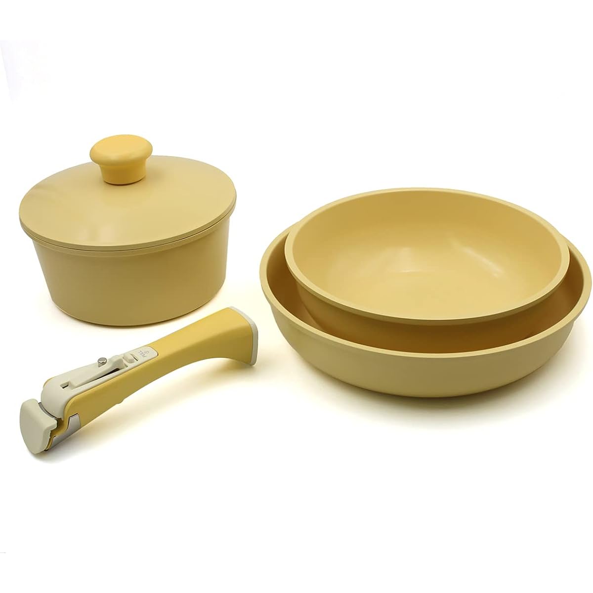 IH Compatible Frying Pan Lid 5 Piece Set Ceramic 6 Layer Coating Color Pan 18-26cm Removable Handle Household Pot Set for Living Alone KITCHEN CHEF Lemon Yellow Color