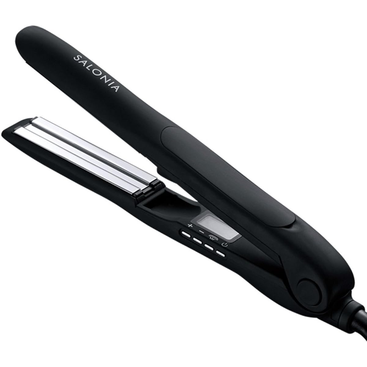 SALONIA Steam Moisture Straight Iron, Black, Suitable for overseas countries, Comes with a dedicated heat-resistant case, Instantly reaches high temperatures