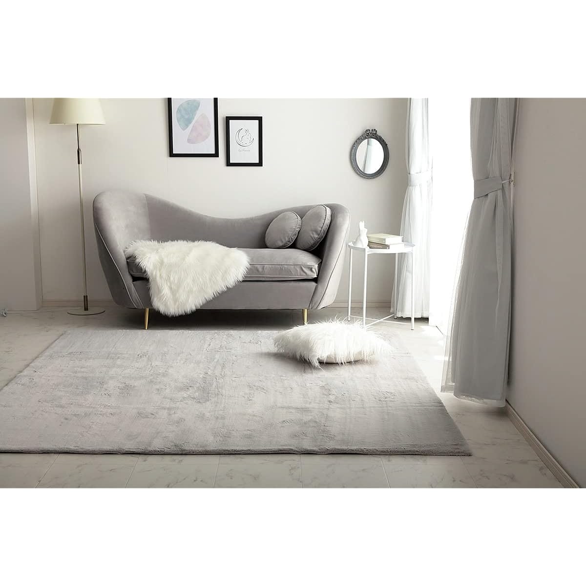 Ikehiko Rug Carpet Mat Rectangle Lapias Pearl Gray Approx. 200 x 250cm Simple Plain Soft Fluffy Soft Touch Feminine #3987819