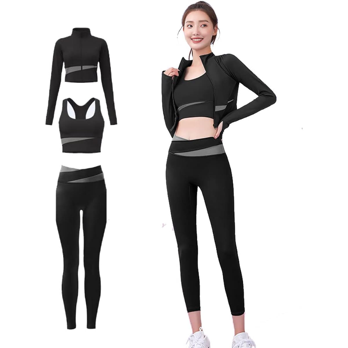 [COMOOS] Women's Sports Bra, Non-swaying Bra, Sports Bra, Firm Support, Yoga Bra, Training, Women's, Stretchy, Comfortable Movement, Perfect Shape, Set of 2, Set of 3, Top and Bottom Set