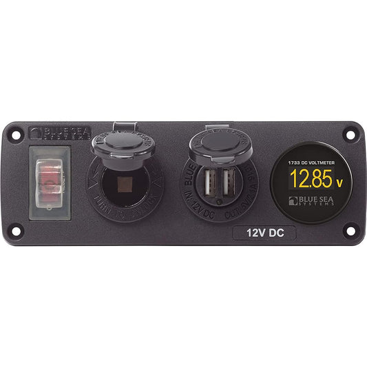 Blue Sea Systems 4366 Waterproof accessory panel Circuit with breaker 12V Socket dual USB Charger mini voltmeter