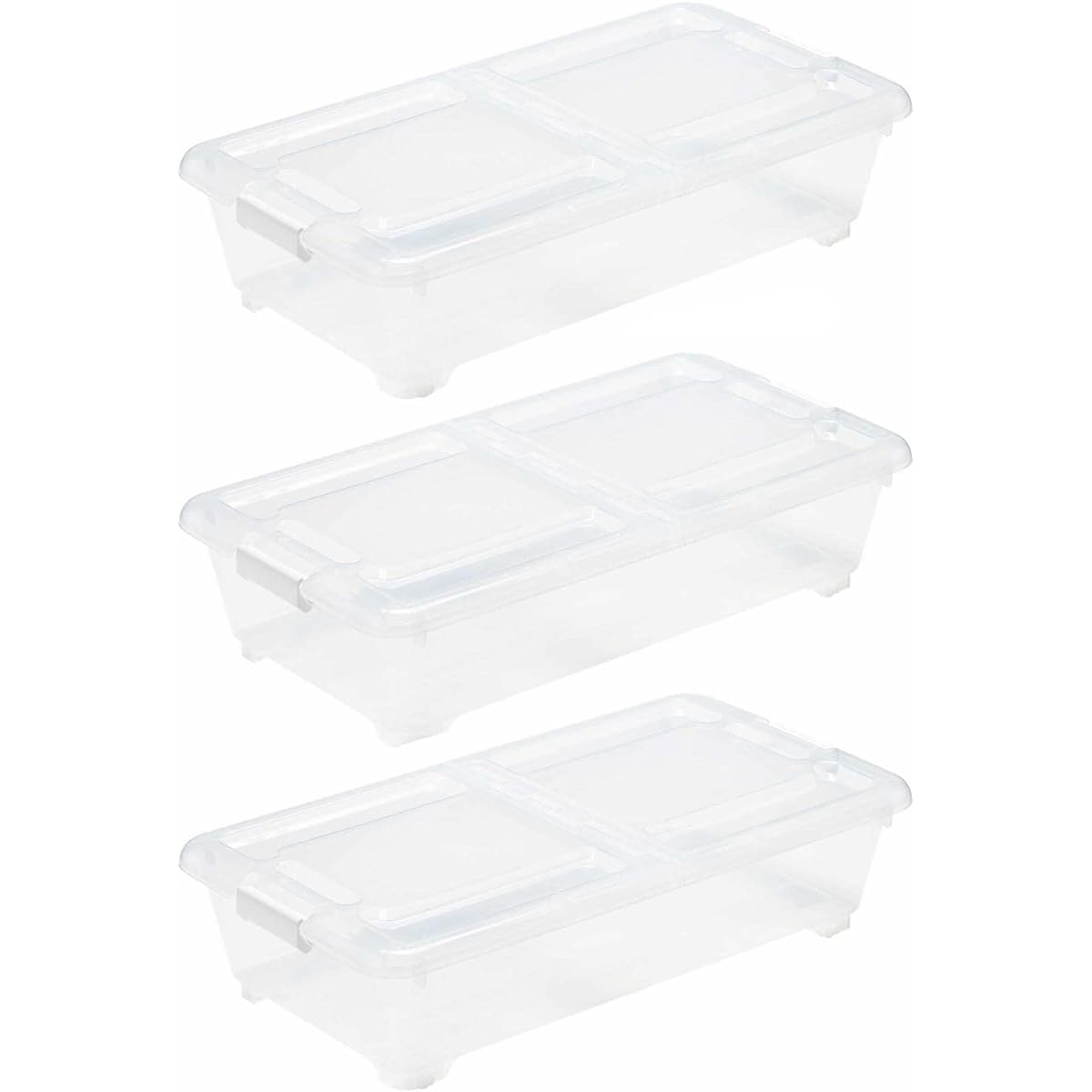 SANKA ABSB-75SWH-3 Storage Box Fits Perfectly Under The Bed Height Smoke White, Set of 3, Split Type Lid, Easy to Take Out, Lockable in 2 Levels When Opened, Stackable, (W x D x H): 15.7 x 29.5 x 7.1