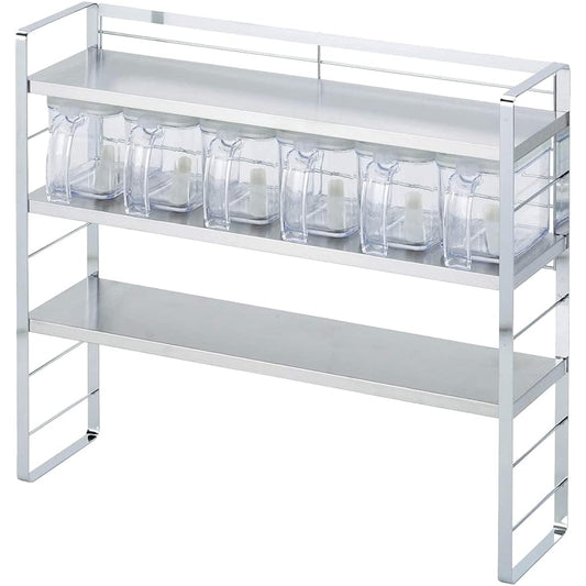 Shimomura Planning 33924 Made in Japan Shelf 3 Tier Support Shelf Stove Side Seasoning Pot with 6 Pieces
