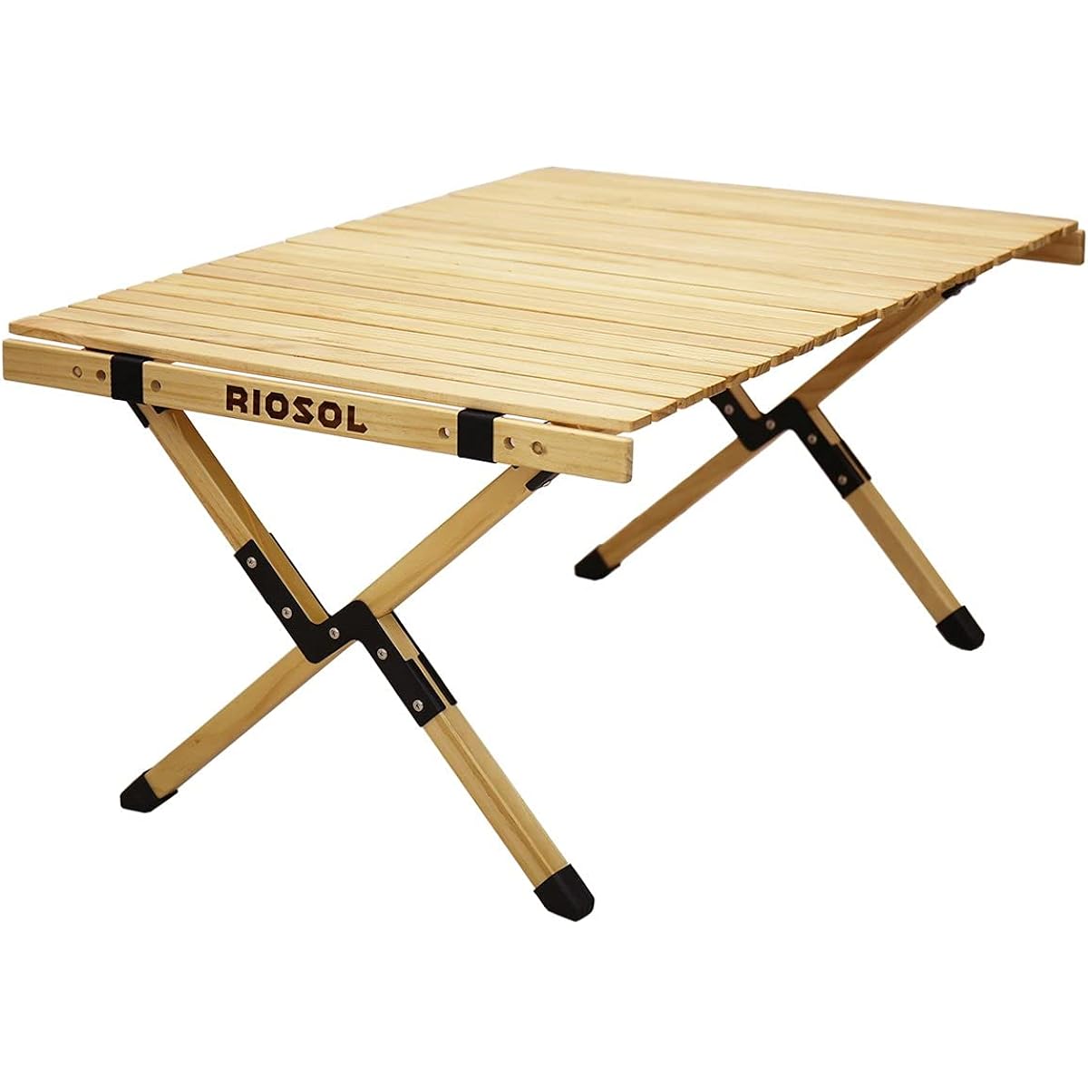RIOSOL Wood Roll Table, Assembly Type, 3 Level Height Adjustment, Water Resistant, Varnish Finish, Storage Bag Included