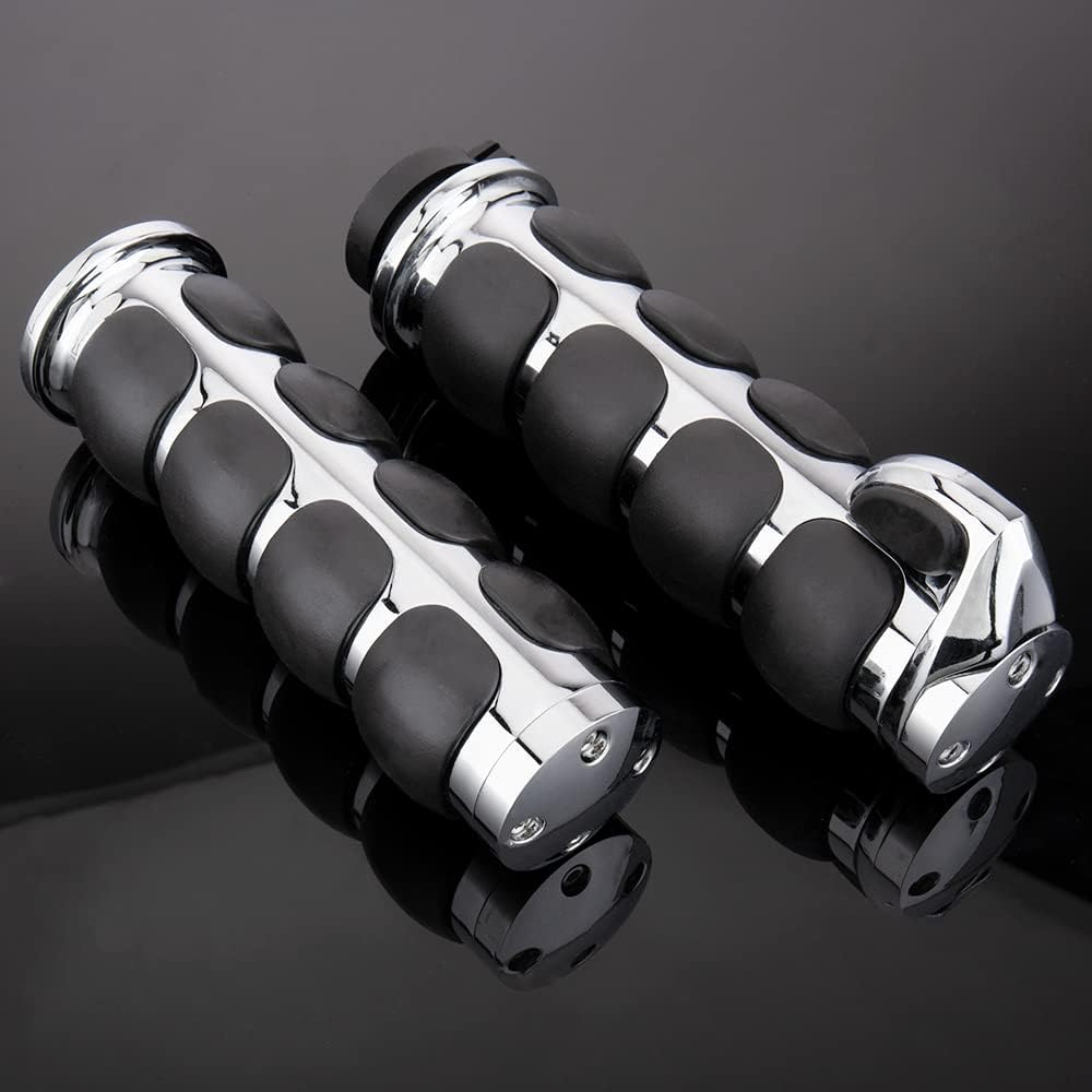 KICRY Motorcycle Hand Grips 1 Inch Handlebar Throttle Grips 25mm Chrome Black Aluminum Rubber Compatible with Harley Davidson Dyna Sportster Road King Street Glide Fat Boy Honda Shadow VTX