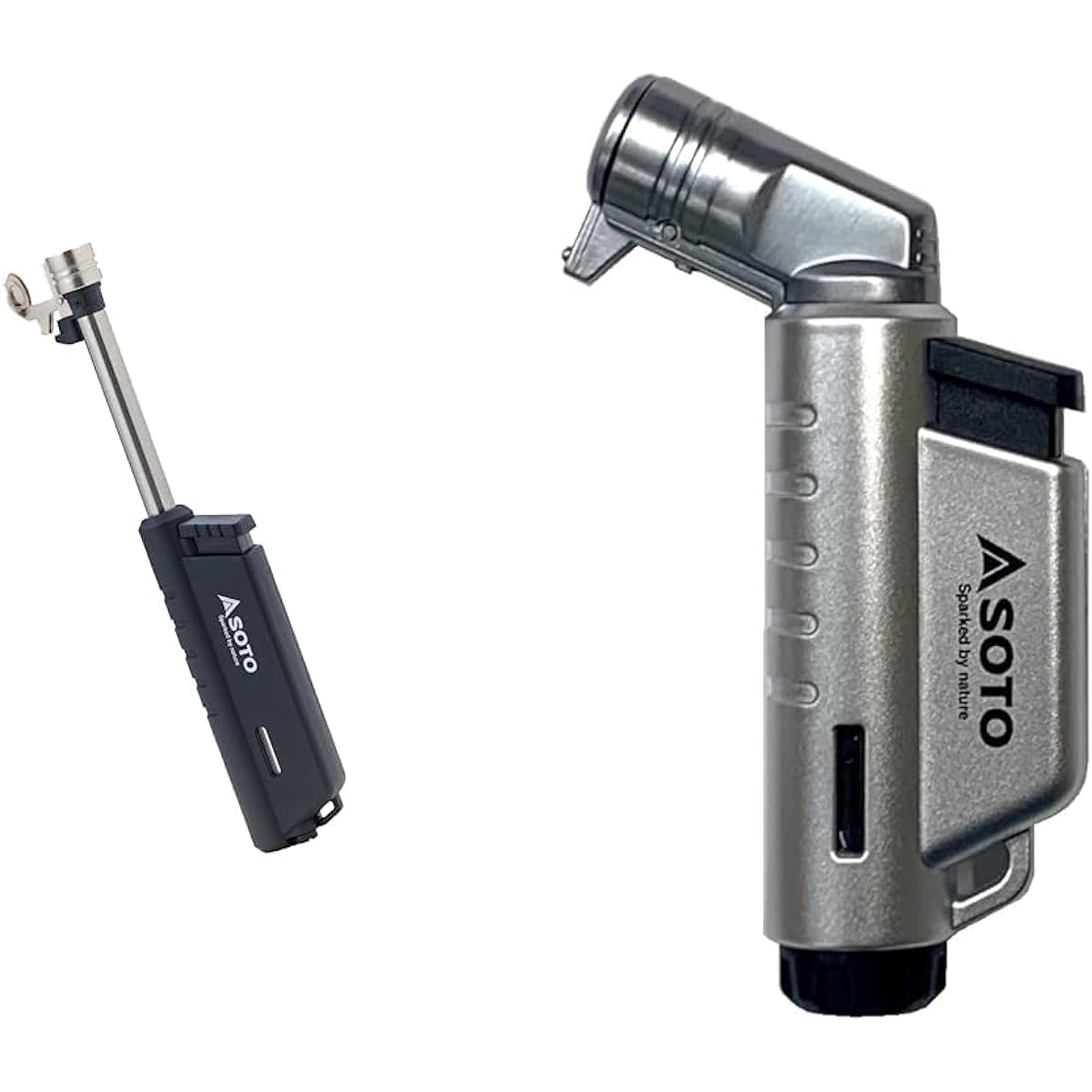 SOTO Made in Japan Small Powerful Windproof Burner Gas Refillable Lightweight Compact Daily Use Climbing Camping Slide Gas Torch ST-487 & Micro Torch ACTIVE Amazon.co.jp Exclusive Silver ST-A486SV [Set Purchase]
