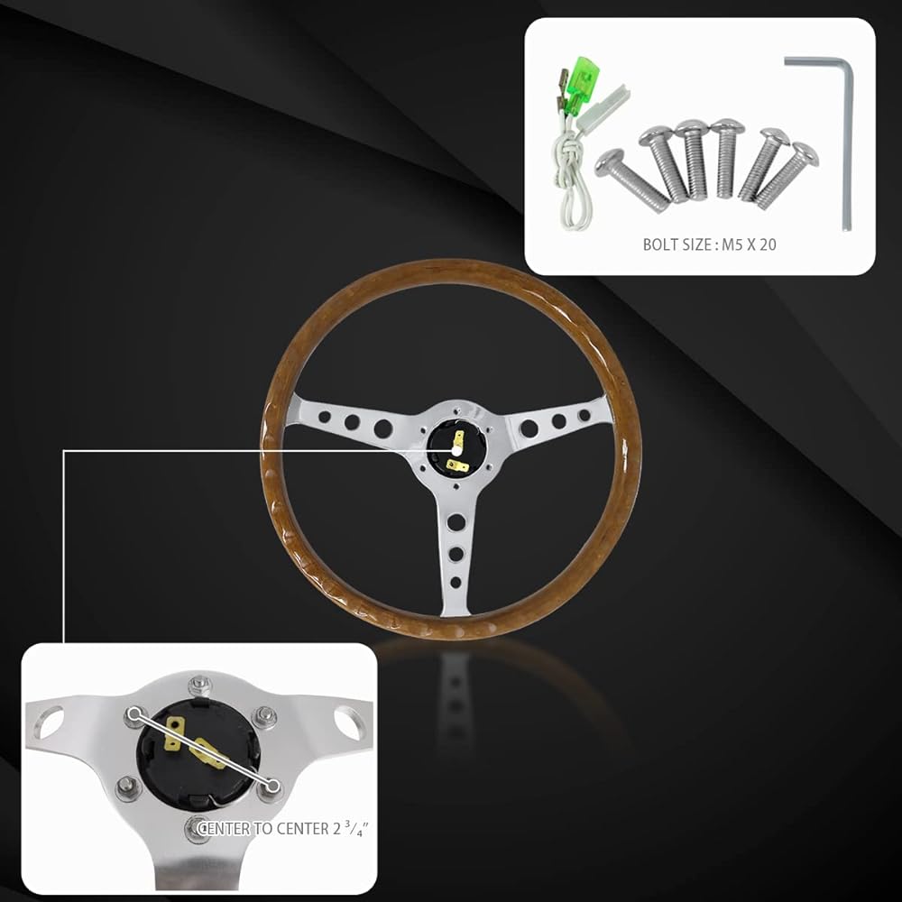 Autozensation 370mm 14.75 inch aluminum spokes vintage classic wood grain handle