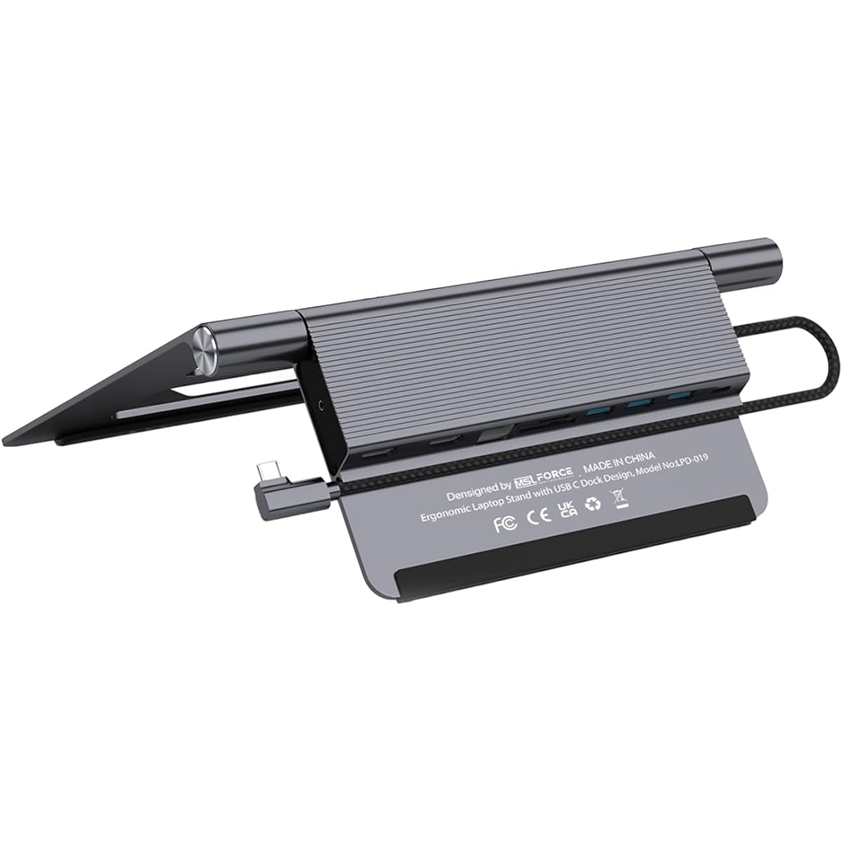 Reliable Japanese Company Eligible Invoices Available Laptop Stand Type-C 180 Degree Height Adjustment Charging 3840 x 2160 4K@60Hz Ethernet USB HDMI Audio Laptop Tablet Stand Aluminum Anti-slip Heat Dissipation LPD-019 (B.Docking Station Included) )