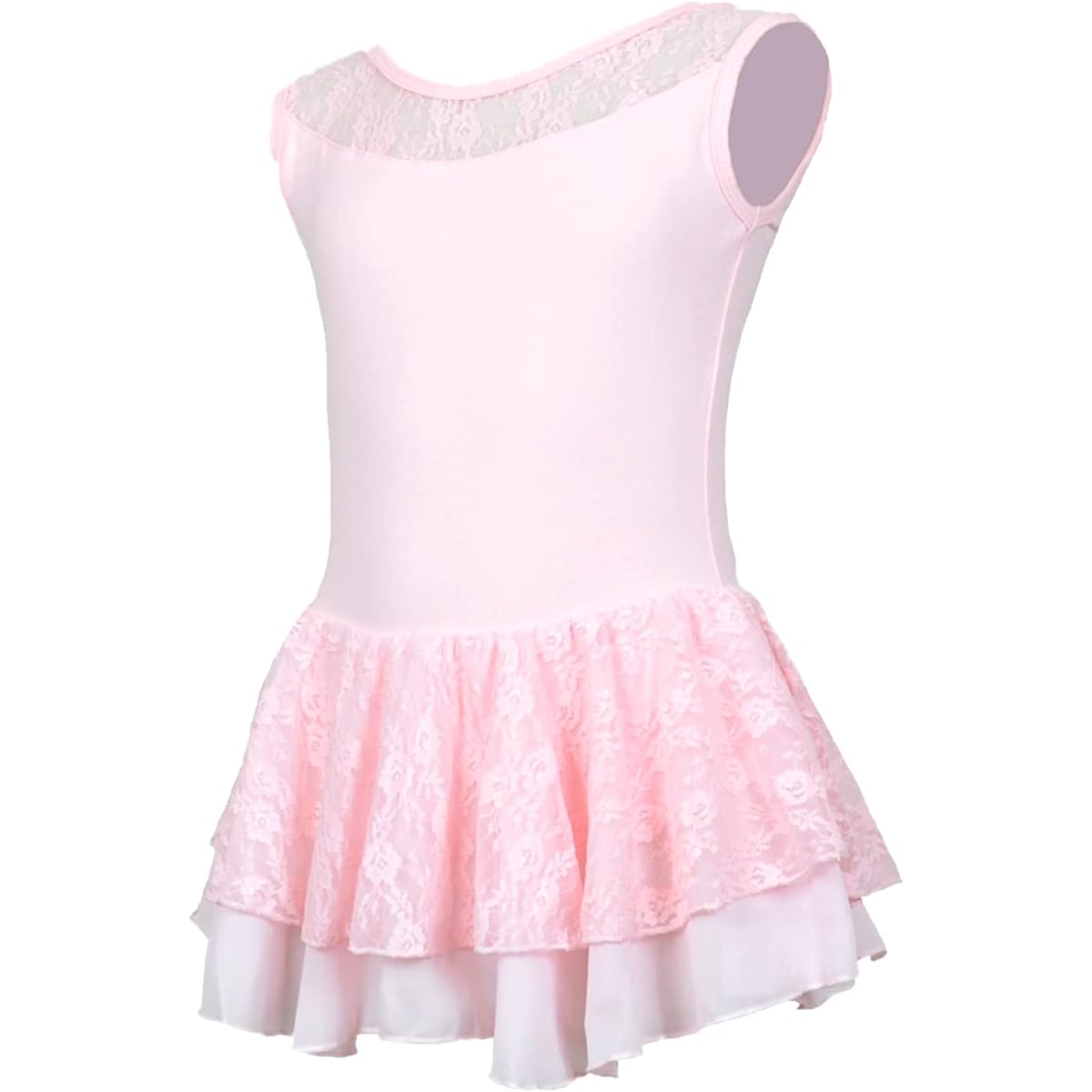 [michelle mica] Elegant Lace Ballet Leotard 110 120 130 140 Cotton Chiffon Skirt Camisole Sleeveless Sleeveless Ruffle Kids Junior Children Children