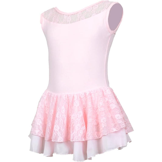 [michelle mica] Elegant Lace Ballet Leotard 110 120 130 140 Cotton Chiffon Skirt Camisole Sleeveless Sleeveless Ruffle Kids Junior Children Children