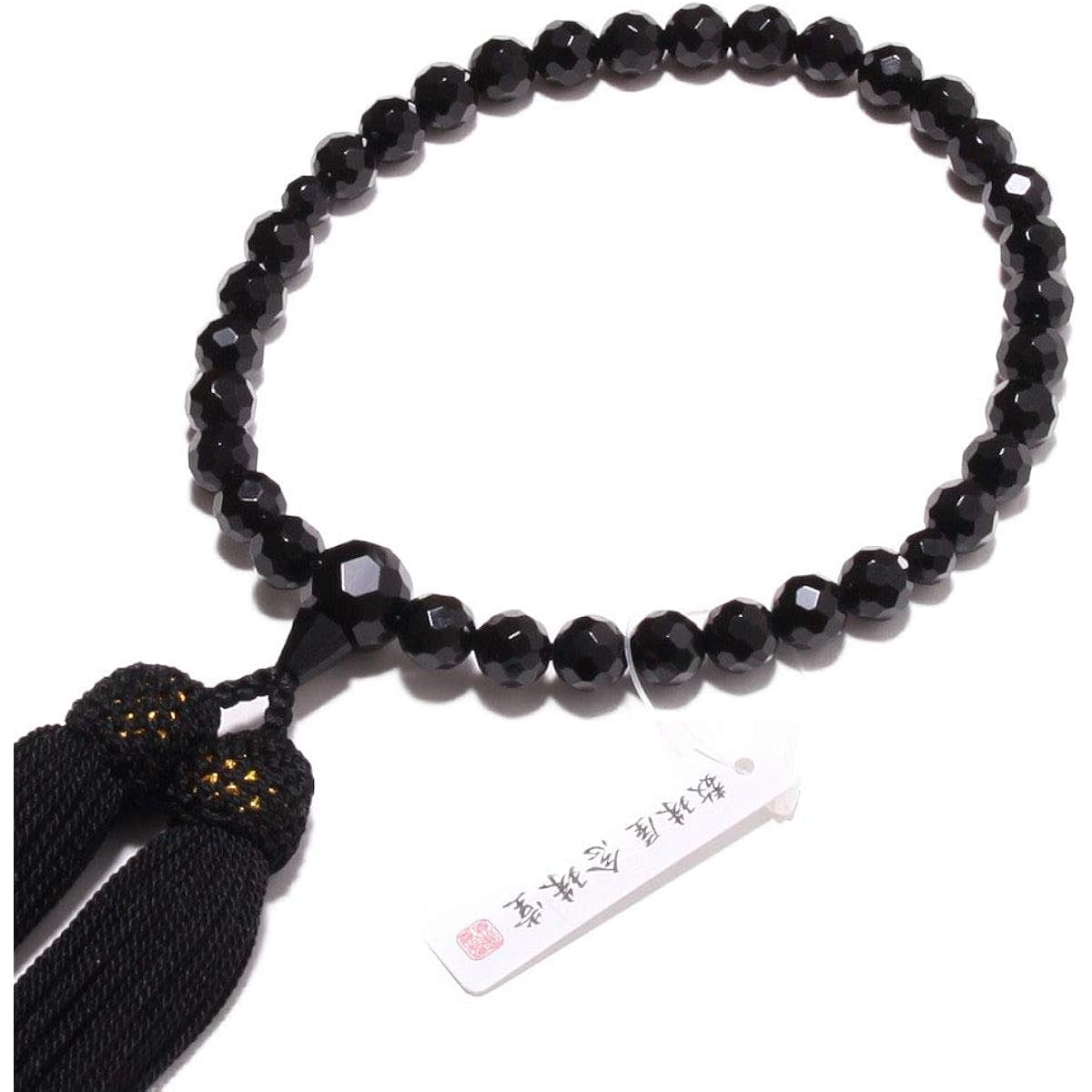 Nenjudo <Japanese Prayer Beads> Women's Luxury Natural Stone Black Onyx 48-sided Cut Handmade Prayer Beads Pure Silk Tassel (100% Silk) Domestic Prayer Beads that Can Be Used by All Sects [Long-established Prayer Bead Manufacturer Founded Over 80 Years]