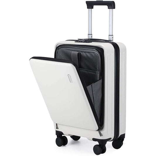 RAISE Suitcase, Front Open, Carry-on Bag, Ultra Lightweight, Zipper Type, Carry Back, Front Opening, Multiple Storage Pockets, Carry Case, Quiet, Small, TSA Dial Lock, 8 Wheels, Travel Business, Business White, White S Size, Approx. 41L, 20 Dimensions