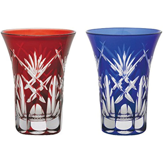 Edo Kiriko Morning Glory Glass Pair Quartered Sword Yarai KY-7-8