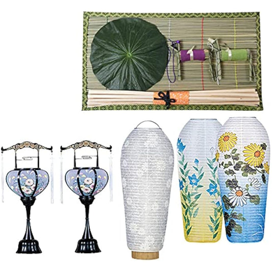 Kyoto Buddhist Altar Hayashi Bon Lantern Obon Supplies [Hatsubon Set/New Bon Set Reishen Lantern (Extra Small) + Small Beads (Fire Bag Set of 2) B Kikyo] First Bon/New Bon Obon Decoration Set [Kyoto Buddhist Altar Hayashi Cross Set]
