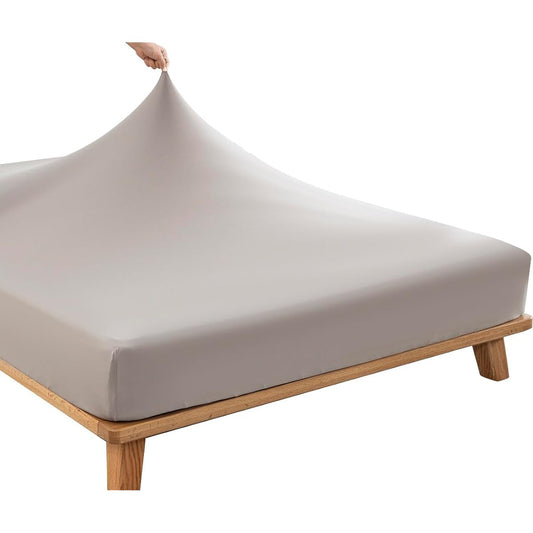 Nobinobi Sheets Family Long and Short Stretch Sheets Stretchy Fitted Sheets Soft Knit Fitted Sheets Thin Thick Bed Sheets Stretchable Mattress Cover Bedspread Futon Sheets Plain All Seasons Greige