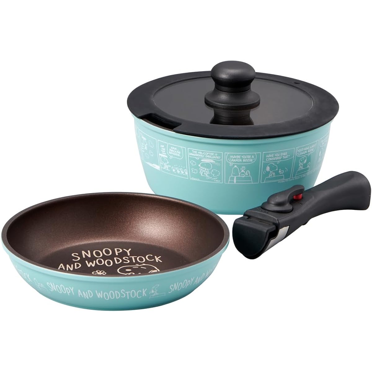 Skater 4-piece pot and frying pan set with removable handles (pot 20cm, frying pan 20cm, lid, handle) Compatible with IH Snoopy ANFP2-A