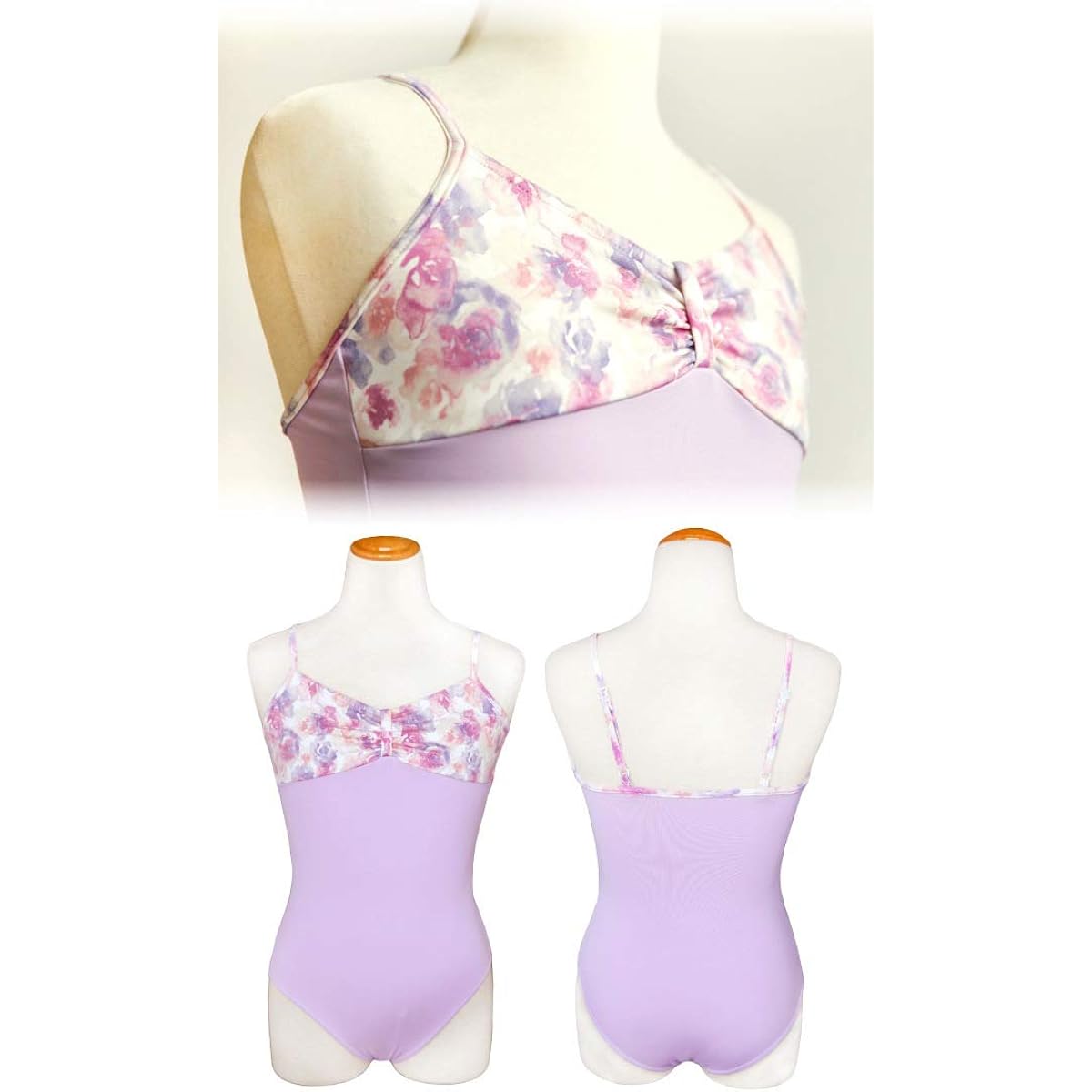 Elegant chest rose pattern x lavender ballet leotard, light purple, ballet practice wear, ballet leotard for children to adults [Chest rose pattern/ribbon passe] Made in Japan, 3 years warranty, kids, juniors, ballet leotard, chest pattern