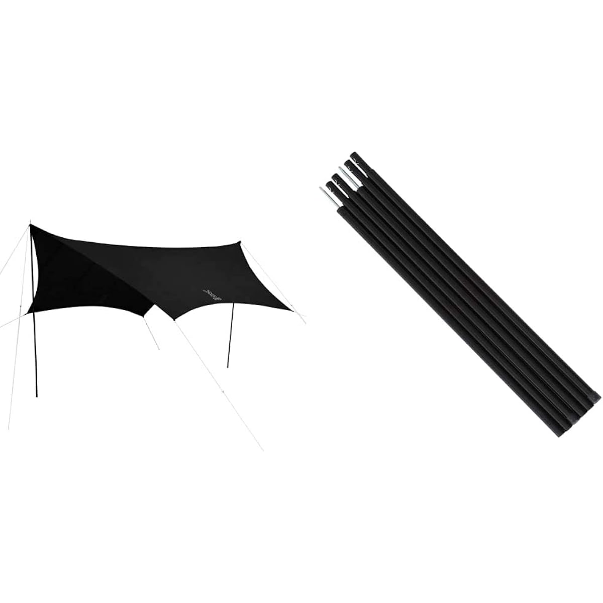 DOD Someday Tarp, Basic Hexatarp, All-in-one, Extension Tape, Easy to Use Even for Beginners, Standard Included, UV Treated, TT5-631-BK & Tent Tarp Pole Set of 2, Includes Peg, Rope, and Storage Bag, Black (Approx.) Diameter 1.5 x Length Size 170cm XP-01