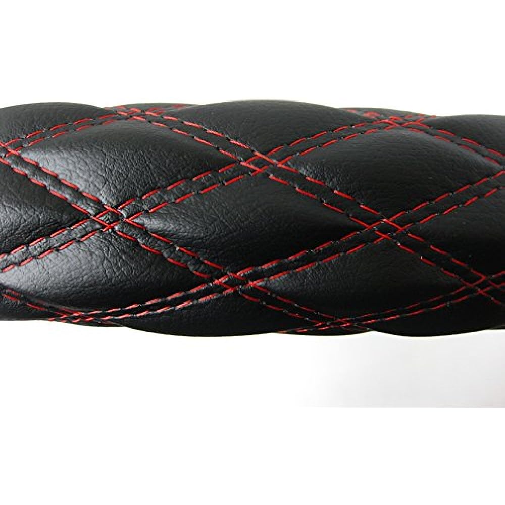 Steering wheel cover double stitch soft leather black/red LS HC2-224-LS