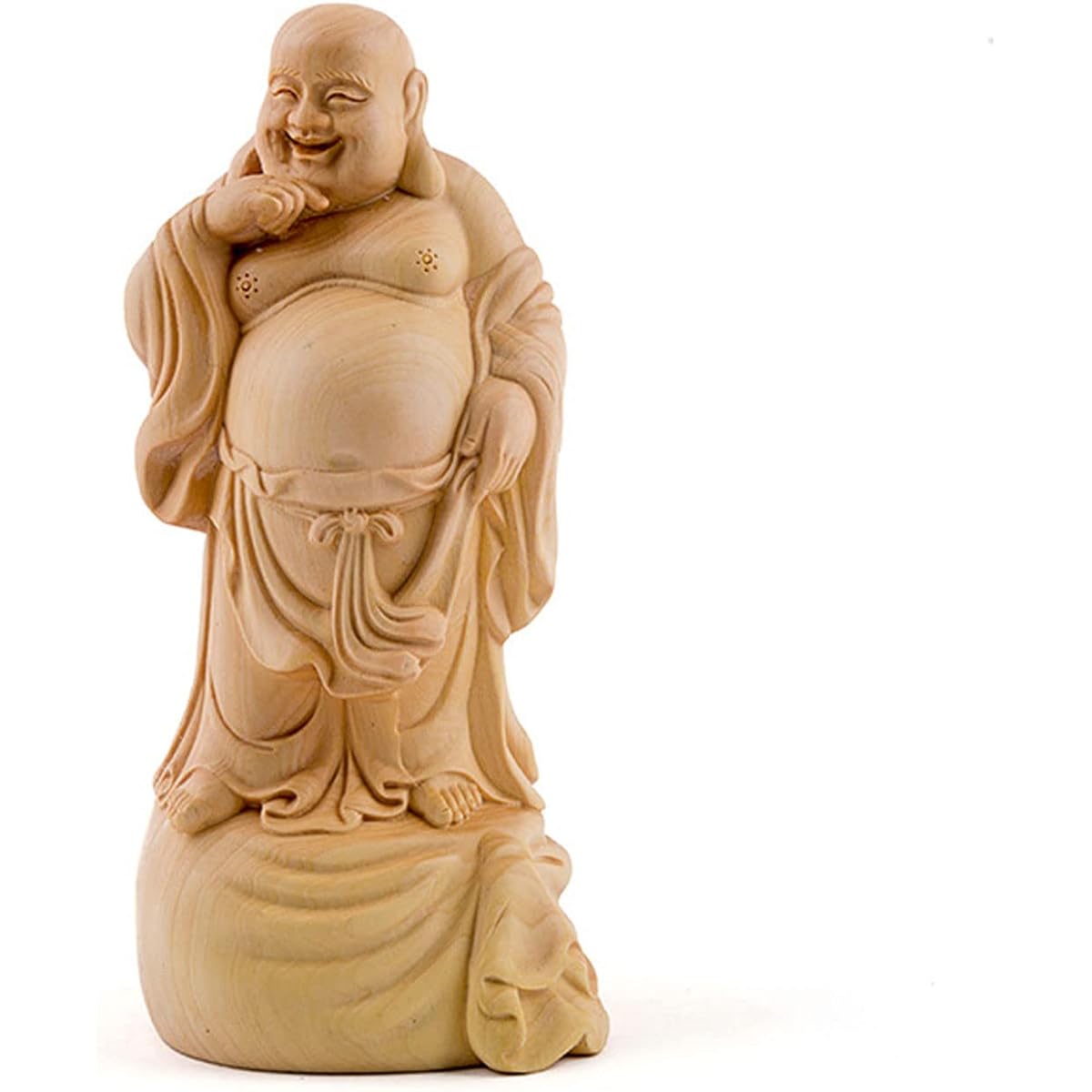 Wooden Hotei-sama Shōmon Raifuku Hotei statue High-quality natural boxwood wood carving <Buddha statues, lucky charms, lucky ornaments> Hotei-sama figurine Seven Lucky Gods figurine (Height 12cm x Width 6cm x Depth 5cm)