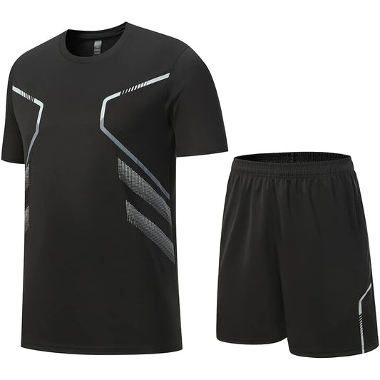 [Wisdom Leaves] Men's Top and Bottom Set, Short Sleeve T-Shirt, Shorts, Running Wear, Training Wear, Sportswear, Casual, Thin, Sweat Absorbent, Quick Drying, Plain, Breathable, Summer, Loungewear