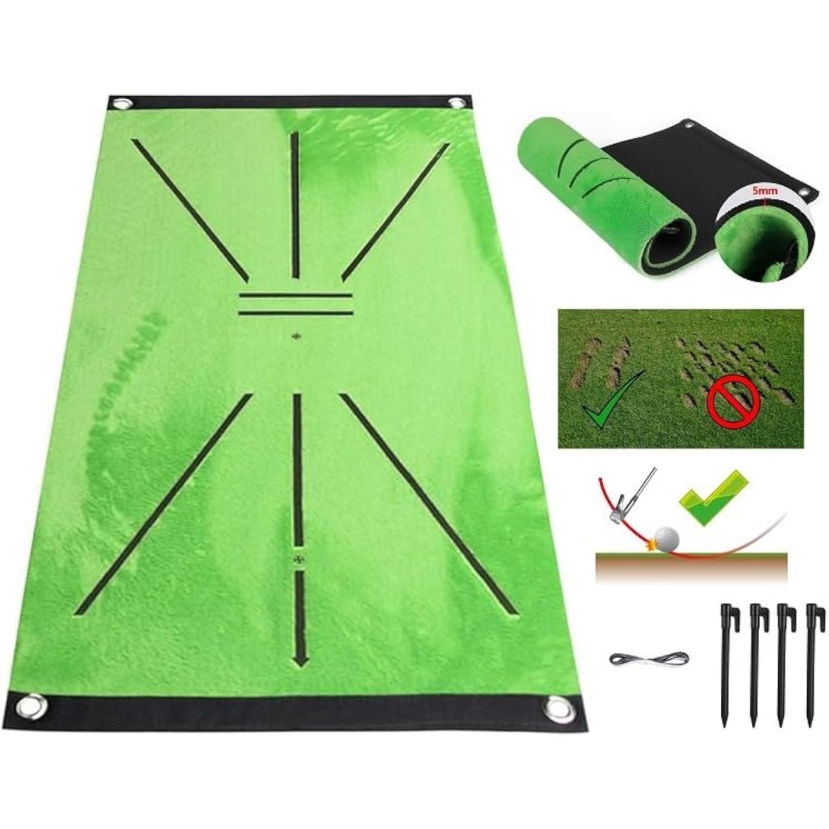 GOLF4you Golf Practice Mat, Golf Mat, Swing Detection, Golf Training Mat, Artificial Grass, For Indoor and Outdoor Practice, Storage Bag Included, Scalping, Top Check, Approach Improvement