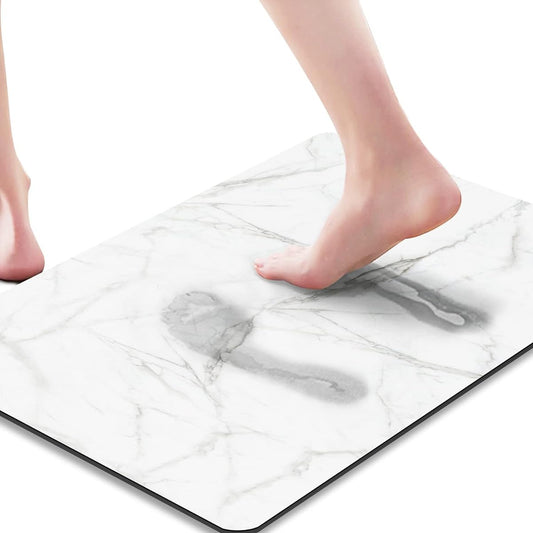GOYLSER White Bath Mat for Bathroom Anti-Slip Bath Floor Mat Washable Bathroom Runner White Bathroom Rug Cut Fit Quick Dry Plain White Bath Mat for Bathroom (White Marble)