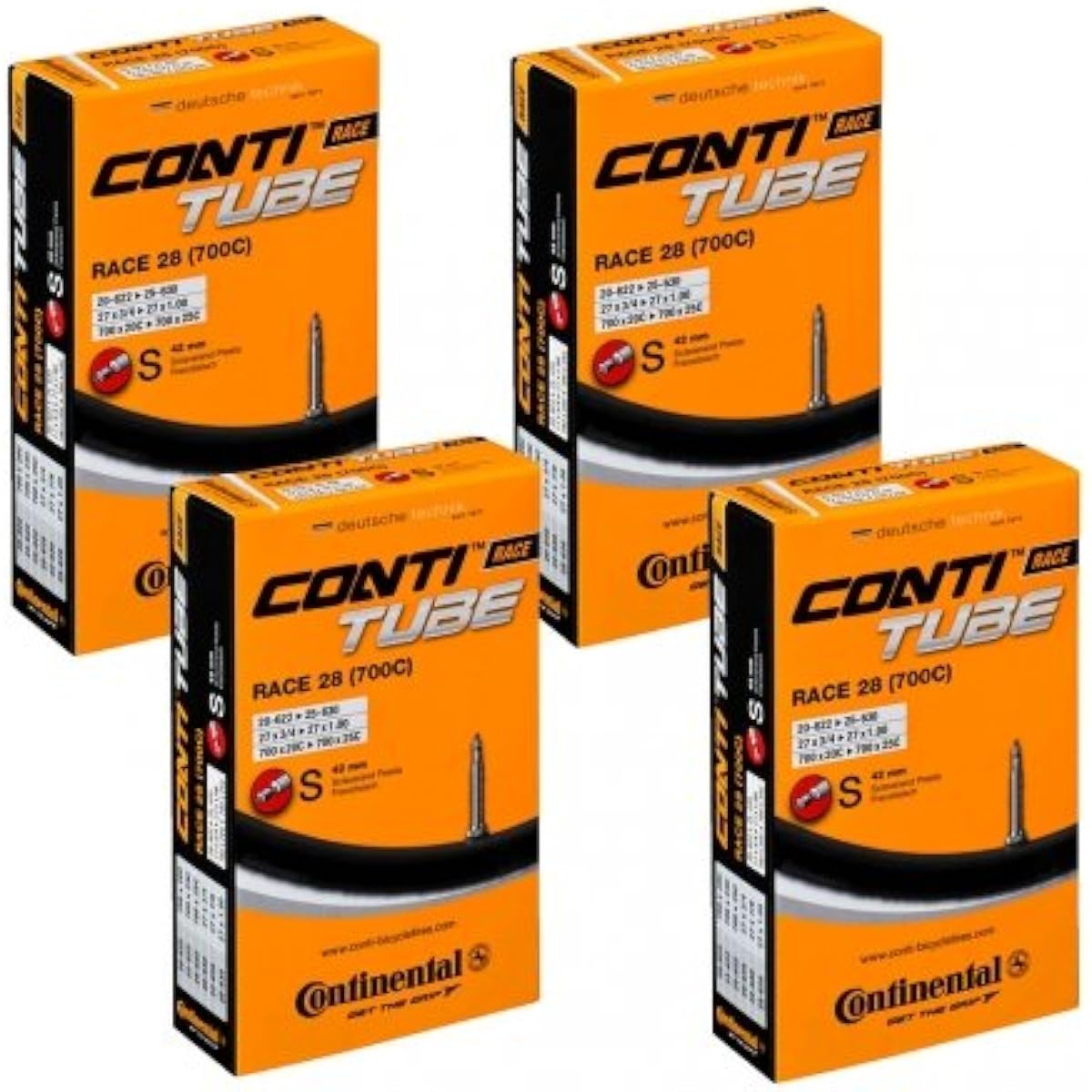 Set of 4 Continental Tubes Race28 700 x 20-25C (Presta style 42mm) [Parallel Import]