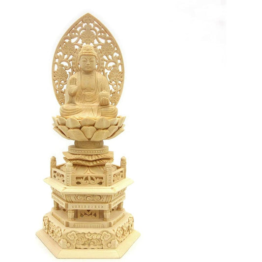 Kurita's special Buddha statue [Tathagata] Yakushi Nyorai seated statue 2.0 dimensions (total height 24.5 cm, width 11.5 cm, depth 8.5 cm) High quality wood carving made of cypress wood Grass light back hexagonal stand 698