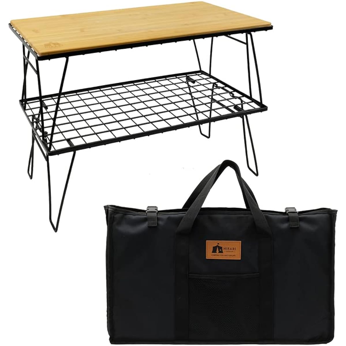 HIBARI Field Rack Camping Rack Set of 2 with Top Board and Storage Case Black Camping Storage Compact Outdoor Wagon Outdoor Table Folding Table Low Chair Outdoor Camping Table (2 Racks/1 Top Board/Storage Case)