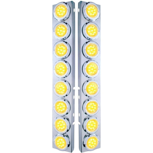 PeterBilt Front Air Cleaner Kit Flat LED Light 16 pieces and bezel with bezel -Amber LED/Clear Lens