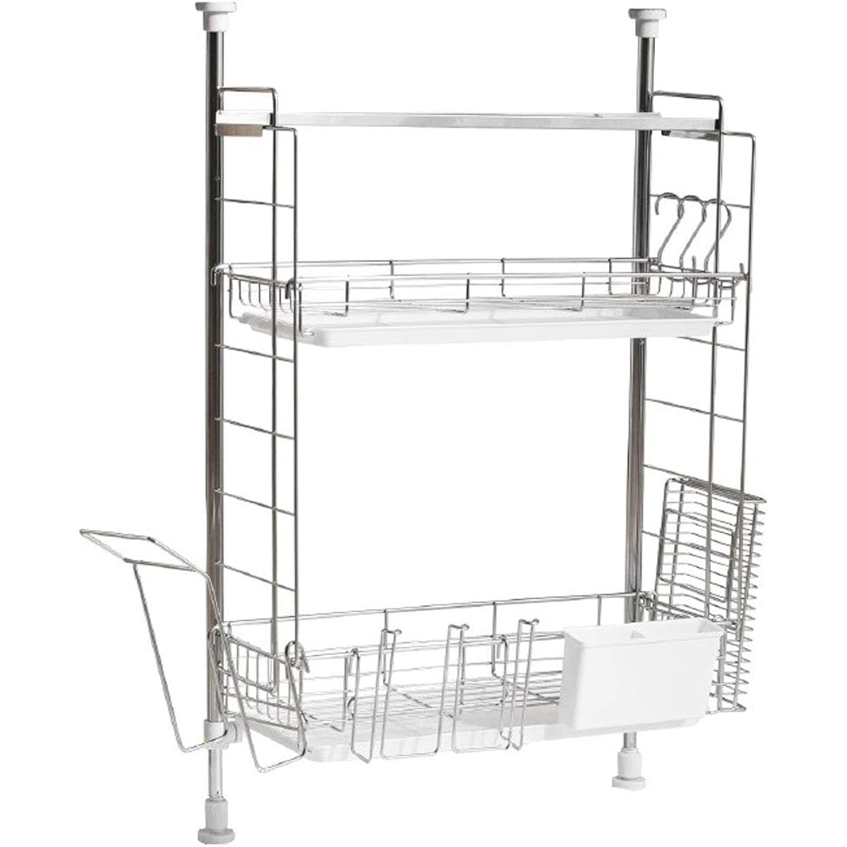Iris Plaza Drainer Rack Tension Basket Above the Sink Basket Stainless Steel 2 Tiers Slim Size Space Saving Silver TMR-495