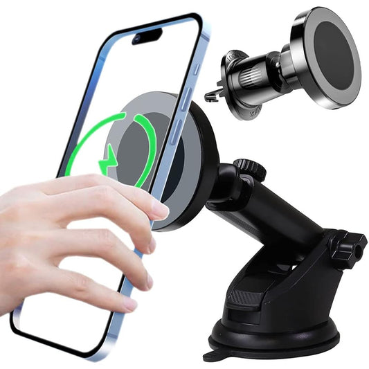 MAXWIN Smartphone Holder Car Holder Magnetic Compatible with iPhone15 iPhone15pro iPhone14 iPhone13 iPhone12 MagSafe Charger Wireless Charging Gel Suction Cup Suction Cup Stand Air Conditioner Louver Max 15W Long Arm KIT43